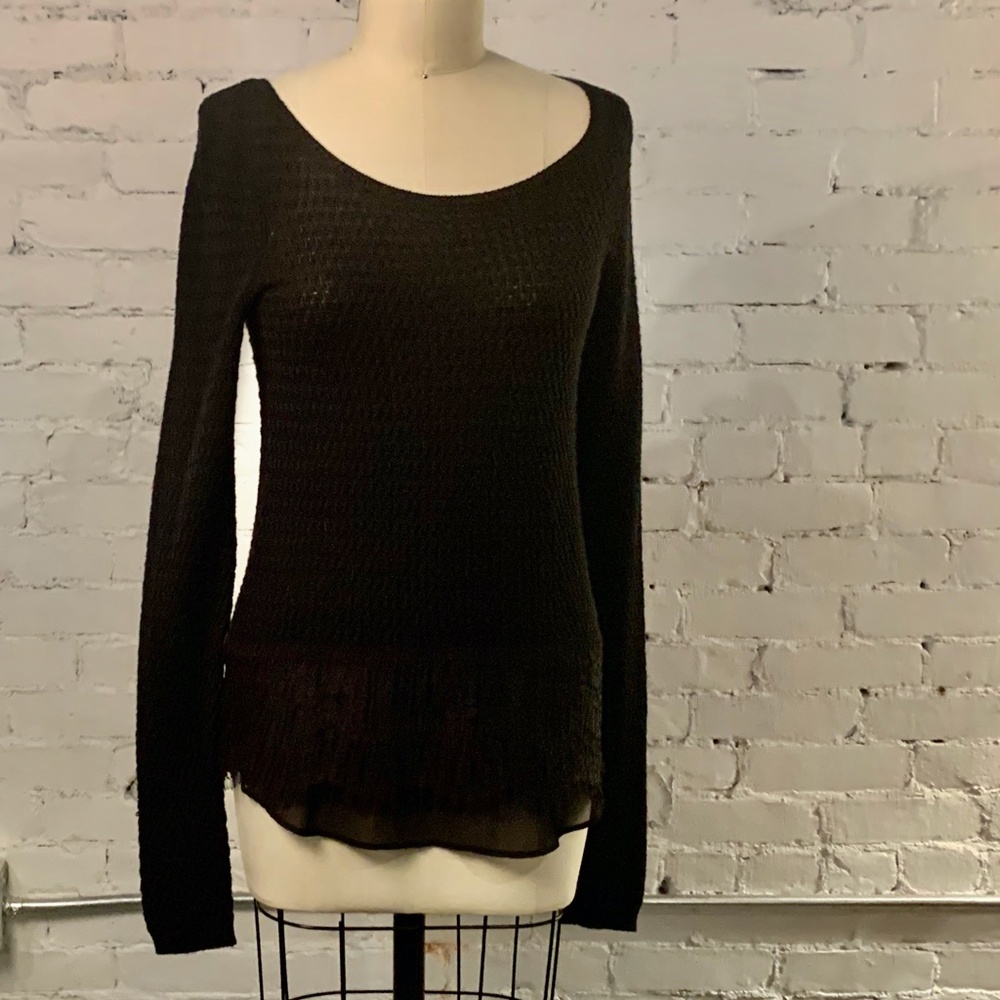 Lucky Brand Black Sweater with sexy Lace Trim